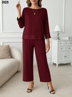 Kadın Bisiklet Yaka Pul Payetli Viskon İki İplik Bluz & Pantolon İkili Takım – Şık & Rahat Set