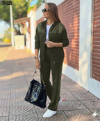 Kadın Önden Fermuarlı Pul Payetli Viskon İki İplik Alt-Üst Takım – Şık & Rahat Set