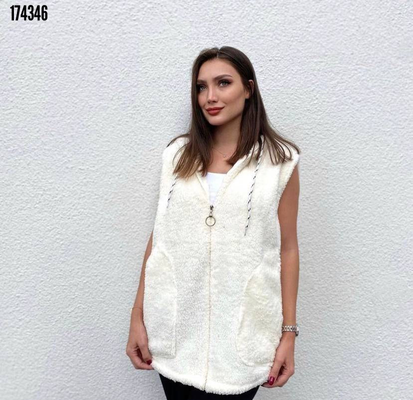 Kadın Welsoft Polar Yelek | Kapüşonlu Fermuarlı Kolsuz Yelek