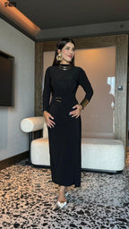 Kadın Balıkçı Yaka Toka Detaylı Sandy Kumaş Midi Elbise