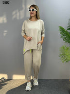 Kadın İki İplik Viskon Pamuk Arma Detaylı İkili Takım