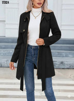 Kadın Süet Kaşe Kaban – Boyundan Düğmeli, Fermuarlı, Beli Kuşaklı Uzun Kollu Şık Dış Giyim