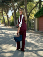 Kadın Hakim Yaka Şerit Detaylı Hırka & Bol Paça Pantolon İkili Takım – Şık ve Rahat Kombin Seti