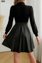 Kadın Balıkçı Yaka Kaşkorse Üst Deri Detaylı Mini Elbise