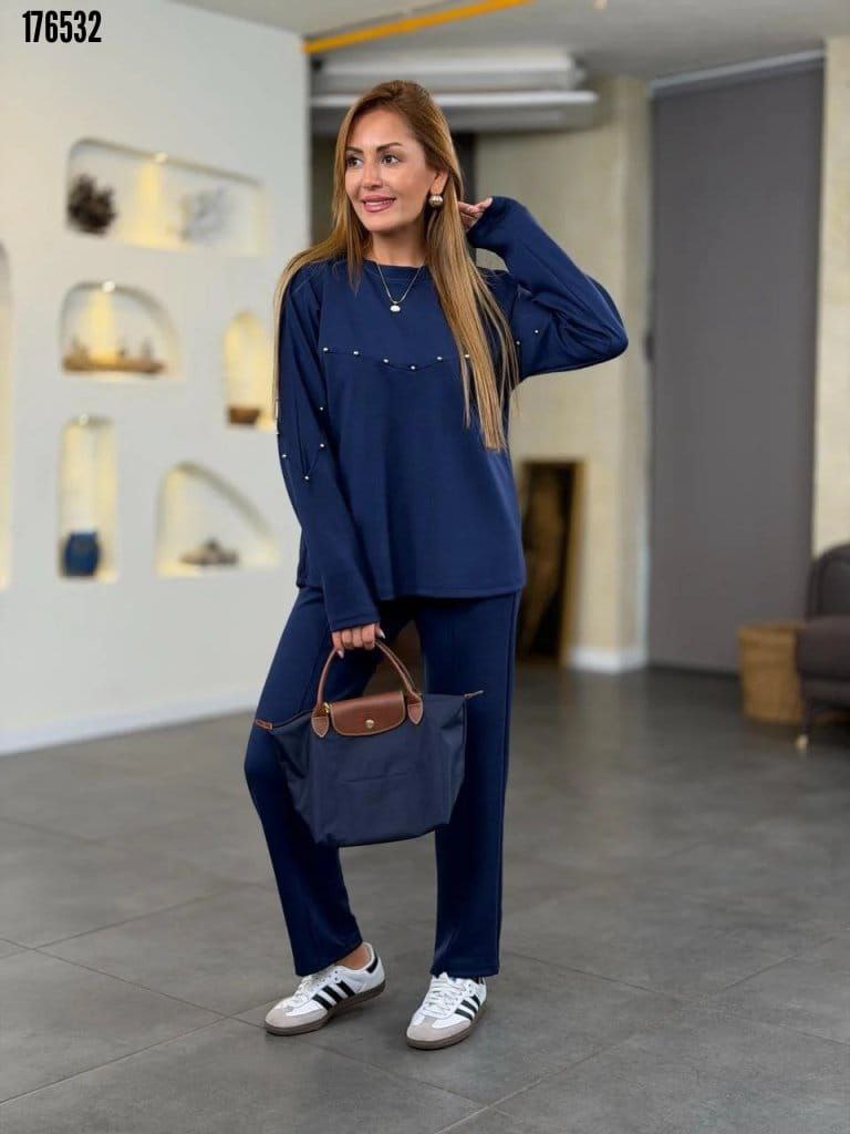 Kadın İnci Detaylı Modal Kumaş İkili Takım – Şık & Rahat Bluz Pantolon Set