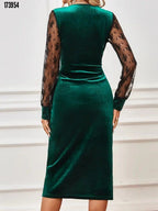 Kadın Kruvaze Yaka Yandan Düğmeli Çapraz Kesim Detaylı Midi Kadife Elbise – Şık & Zarif Tasarım