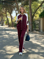 Kadın Hakim Yaka Şerit Detaylı Hırka & Bol Paça Pantolon İkili Takım – Şık ve Rahat Kombin Seti