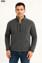 Erkek Polar Kazak – Dik Yaka Yarım Fermuarlı, Göğüs Cepli, Regular Fit Kışlık Siyah Polar