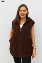 Kadın Welsoft Polar Yelek | Kapüşonlu Fermuarlı Kolsuz Yelek