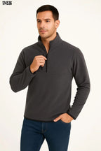 Erkek Polar Kazak – Dik Yaka Yarım Fermuarlı, Göğüs Cepli, Regular Fit Kışlık Siyah Polar