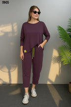 Kadın İki İplik Viskon Pamuk Arma Detaylı İkili Takım