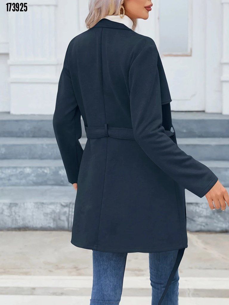 Kadın Süet Kaşe Kaban – Boyundan Düğmeli, Fermuarlı, Beli Kuşaklı Uzun Kollu Şık Dış Giyim
