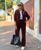 Kadın Önden Fermuarlı Pul Payetli Viskon İki İplik Alt-Üst Takım – Şık & Rahat Set