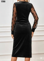 Kadın Kruvaze Yaka Yandan Düğmeli Çapraz Kesim Detaylı Midi Kadife Elbise – Şık & Zarif Tasarım