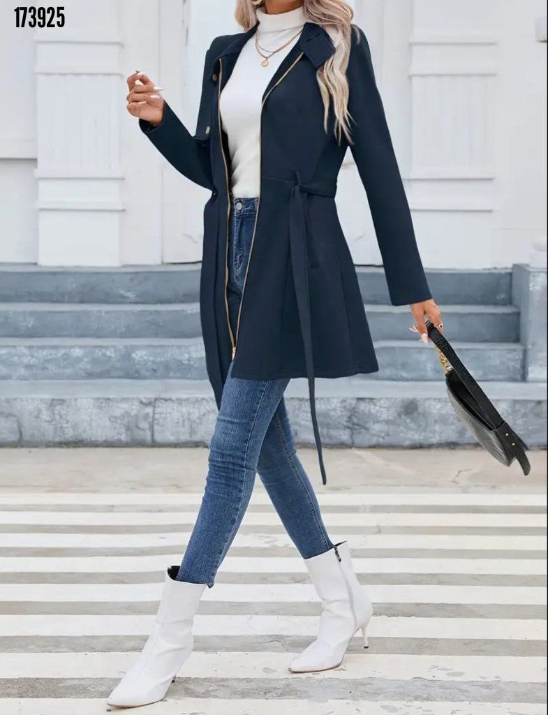 Kadın Süet Kaşe Kaban – Boyundan Düğmeli, Fermuarlı, Beli Kuşaklı Uzun Kollu Şık Dış Giyim