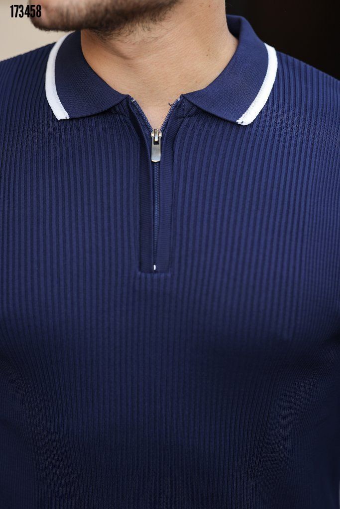 Erkek Fermuarlı Yarım V Yaka Şeritli Triko – Sportif & Şık Tasarım, Rahat Günlük Kazak